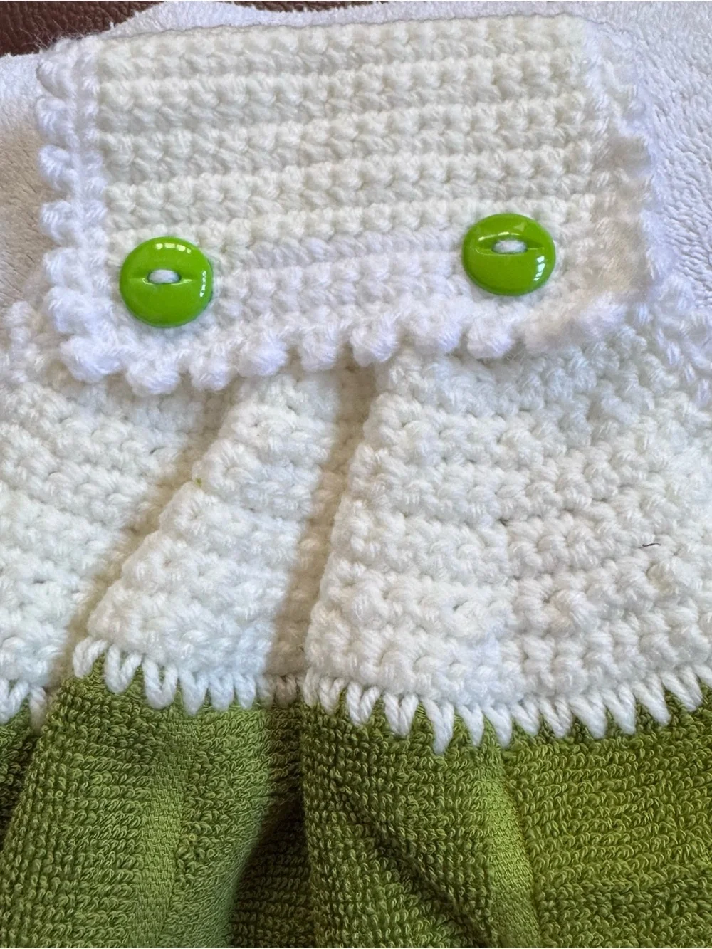 Handmade Chartreuse Olive Green Crochet Hanging Kitchen Towel